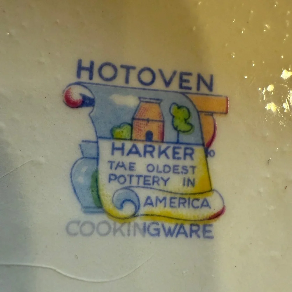 Vintage Harker Hotoven Ceramic Pottery Bowl White Dish Red Flower